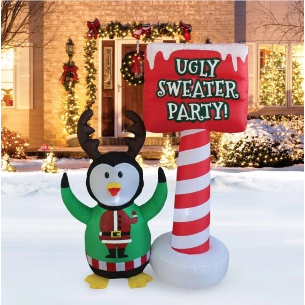 Holiday Time Penguin Ugly Sweater Party Christmas Inflatable 5' Tall **NEW**
